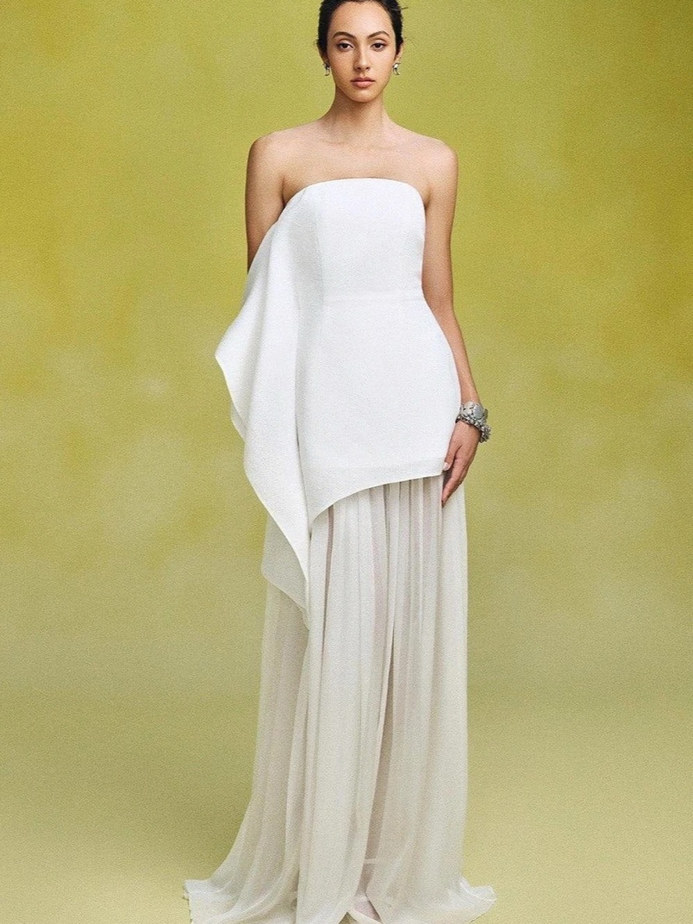 Tinh Altelier White Bridal Shower Peplum Sheer Dress